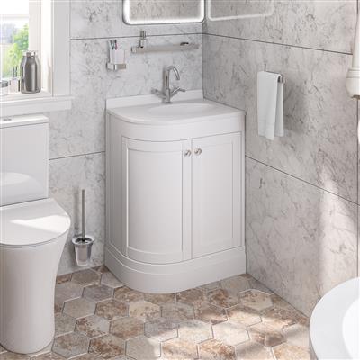 Hardwick 60cm Right Hand (RH) 2 Door Corner Cabinet Basin Unit - Matt White