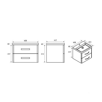 Cavone 60CM 2 Drawer Basin Vanity Unit - Matt Grey