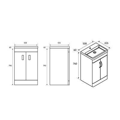 Cavone 50CM 2 Door Basin Vanity Unit - High gloss white 