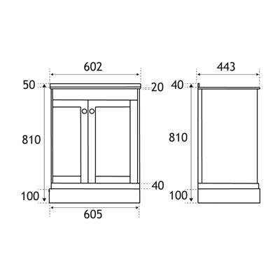Hardwick 60cm Right Hand (RH) 2 Door Corner Cabinet Basin Unit - Matt Blue