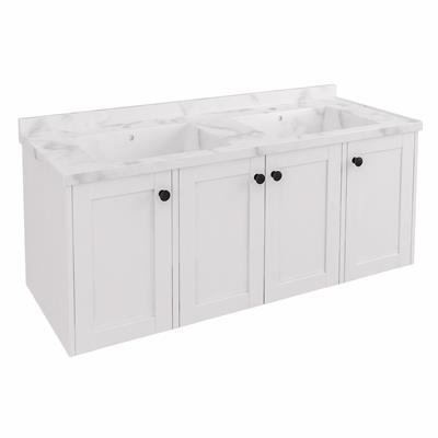 Hardwick 120CM 4 Door Square Double Bowl Wall Hung Basin Vanity Unit - White