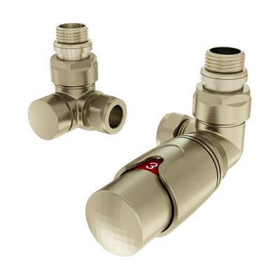 15mm Corner TRV and Lockshield Valve Brushed Brass