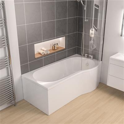 Shannon 1500 x 850 x 400mm Right Hand (RH) P-Shaped 4mm Shower Bath - White