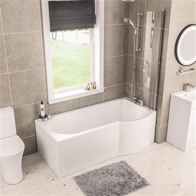 Portland 1700 x 850 x 440mm Right Hand (RH) P-Shaped Beauforte Shower Bath - White