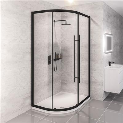 Vantage 2000 6mm Easy Clean 900x760mm Offset Quadrant Shower Enclosure - Matt Black