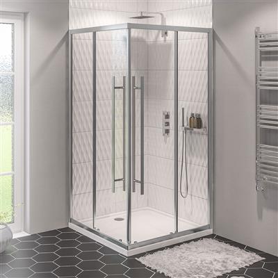 Vantage 2000 6mm Easy Clean 900mm x 760mm Offset Corner Entry Shower Enclosure - Chrome