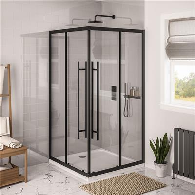 Vantage 2000 6mm Easy Clean 900mm x 900mm Corner Entry Shower Enclosure - Matt Black