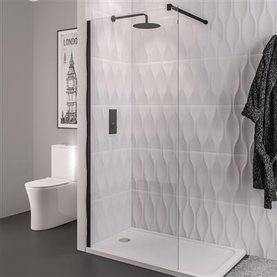 Vantage 2000 8mm Easy Clean 2000mm x 800mm Walk-In Shower Panel - Matt Black