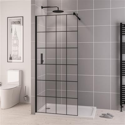 Vantage 2000 8mm Easy Clean 2000mm x 900mm Framed Walk-In Shower Panel - Matt Black