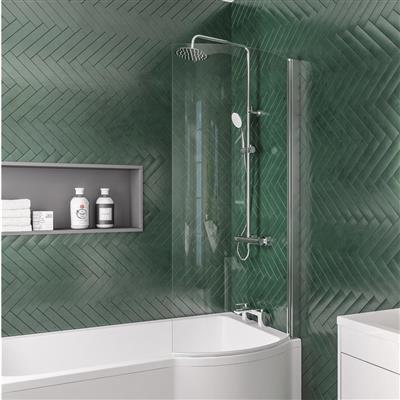 6mm 1400 x 735mm Right Hand (RH) P-Shaped Bath Screen - Chrome