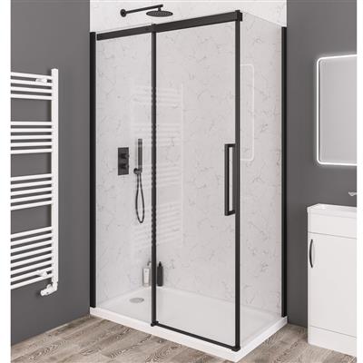 Corniche 2000 8mm Semi-Frameless 2000mm x 1600mm Slider Shower Door - Matt Black