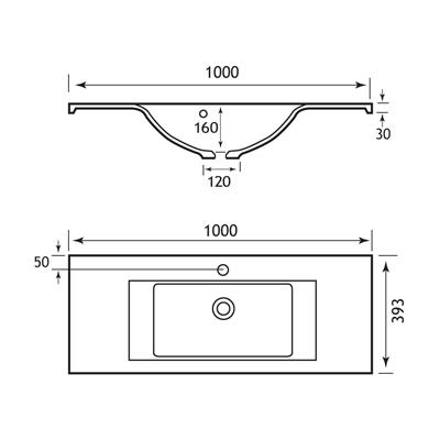 Oslo 100cm x 39cm 1 Tap Hole Cast Marble Basin - White