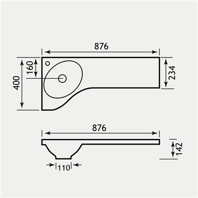 Oslo 87cm x (400x234)cm Left Hand (LH) 1 Tap Hole Corner Combi Long Basin - White