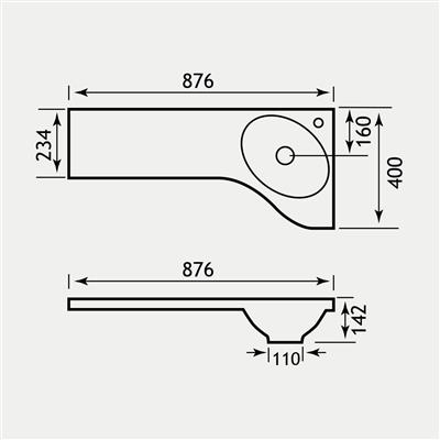 Oslo 87cm x (400x234)cm Right Hand (RH) 1 Tap Hole Corner Combi Long Basin - White