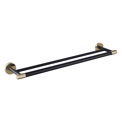 Catania Double Towel bar 600mm - Matt Black/Brushed Brass