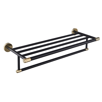 Catania Towel Rack with bar 600mm  - Matt Black/Brushed Brass