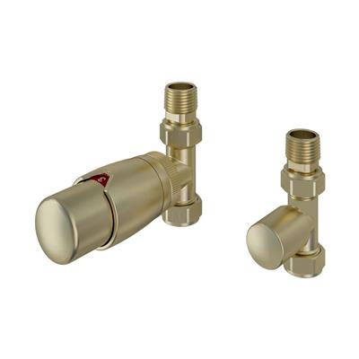 15mm Straight TRV and Lockshield Valve Brushed Brass