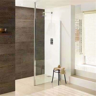 Valliant 8mm 1950mm x 700mm Square Pole Walk-In Front Shower Panel - Chrome