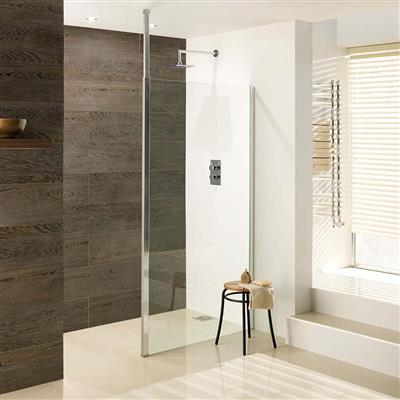 Valliant 8mm 1950mm x 760mm Square Pole Walk-In Front Shower Panel - Chrome