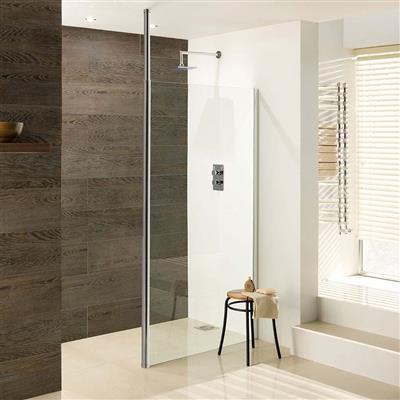 Valliant 8mm 1950mm x 500mm Round Pole Walk-In Front Shower Panel - Chrome