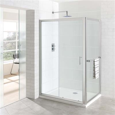 Vantage 6mm Easy Clean 1850mm x 700mm Side Panel with Towel Rail - Chrome