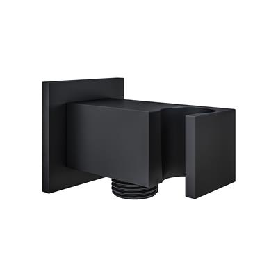 Square Outlet Elbow with Shower Holder - Smooth Black