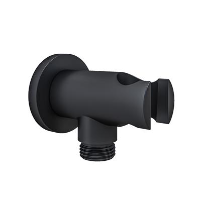 Round Outlet Elbow with Shower Holder - Smooth Black