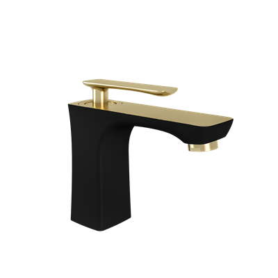 Helston Basin Mono Tap (inc waste) - Matt Smooth Black/Brushed Brass