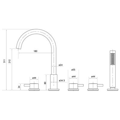 Meriden 5 Tap Hole Bath Shower Mixer Brushed Brass