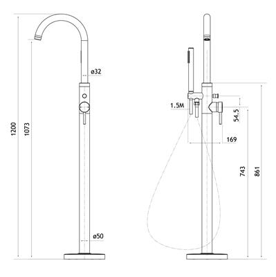 Meriden Floor Standing Single Level Bath Shower Mixer (BSM) Tap - Chrome