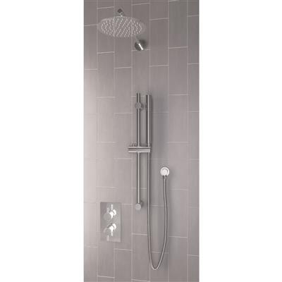 Round Thermostatic Shower Bundle with Shower Head, Valve, Round Riser Kit & Handset - Chrome