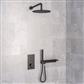 Shower Bundle with Concealed Push Button Valve, Shower Shelf, Round Shower Head & Arm - Smooth Black